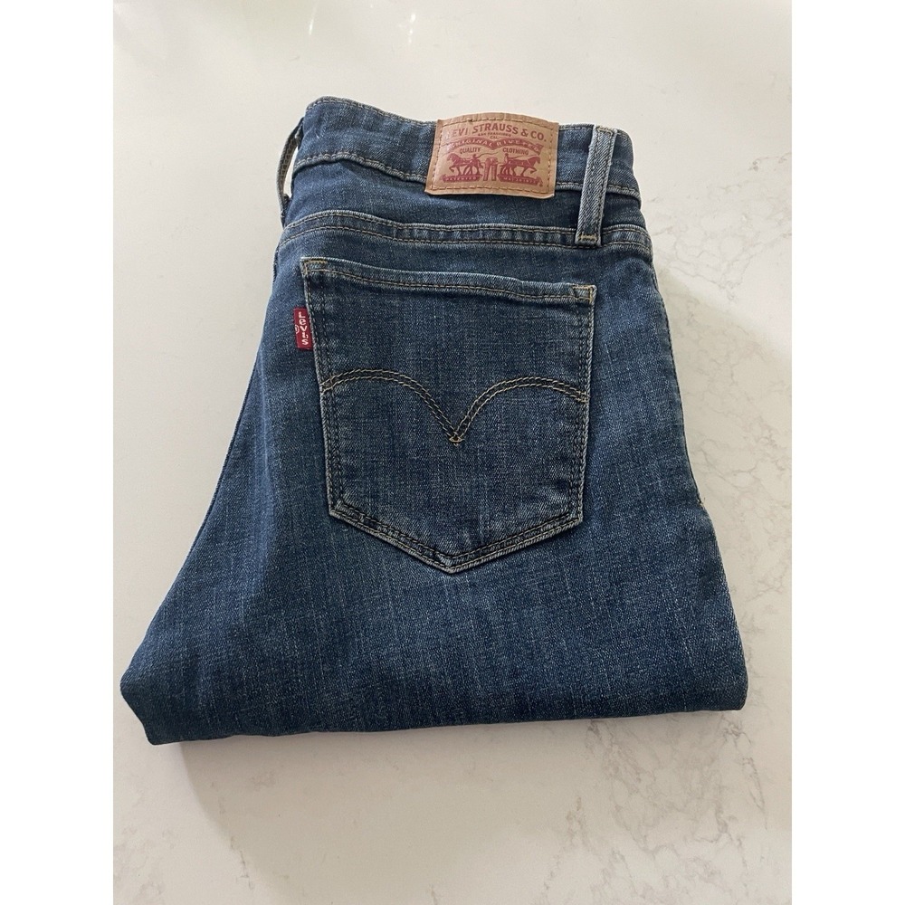 Levis Women Slim Leg Mid Rise Jeans Medium Wash Blue Stretch Denim‎ 26